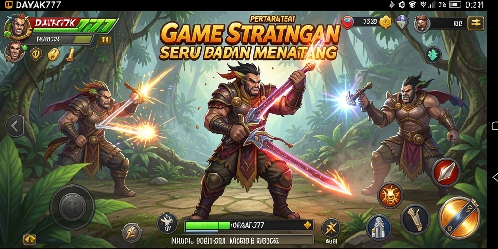 Tampilan gameplay intens dalam DAYAK777 dengan interaksi pasukan yang dinamis.