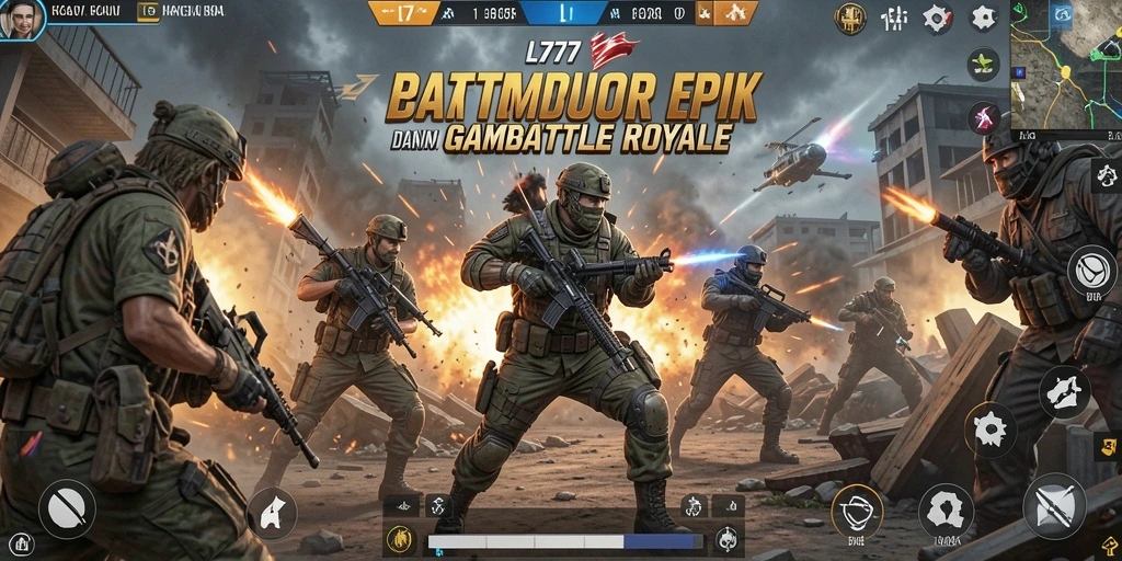 Tangkapan layar gameplay L777 menunjukkan aksi Battle Royale yang mendebarkan.