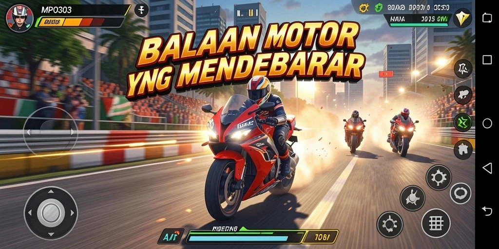 Screenshot MPO303 menampilkan aksi seru balapan motor.