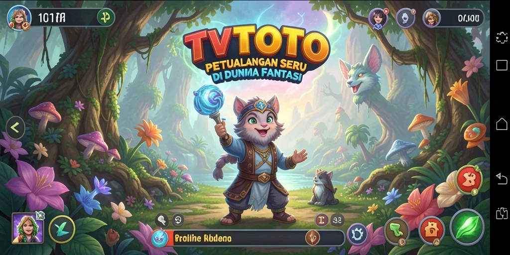 Screenshot utama TVTOTO menampilkan aksi petualangan mendebarkan di dunia fantasi.