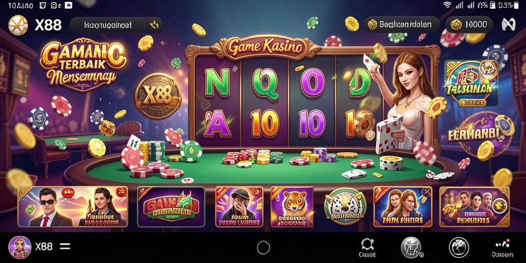 Tampilan gameplay <strong>X88</strong> yang menampilkan berbagai permainan Kasino yang menarik.
